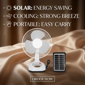 Table Fan, Solar, LED, USB, 12inch, Plastic, HS-1914