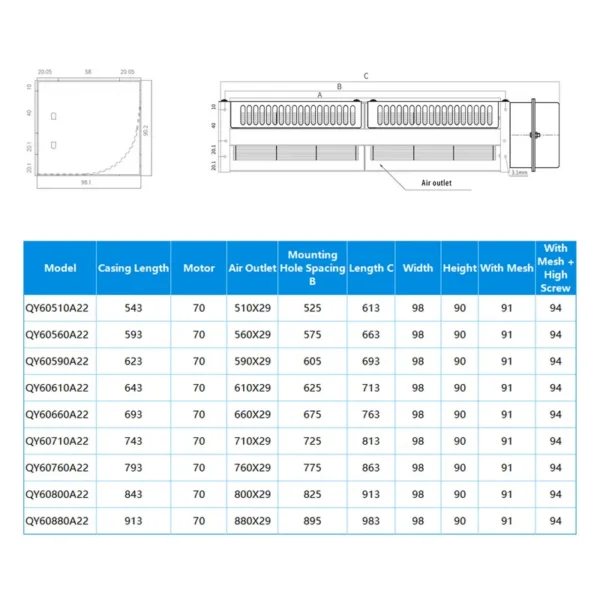Tangential Cross Flow Blower, 220V, 60x510mm - view 2