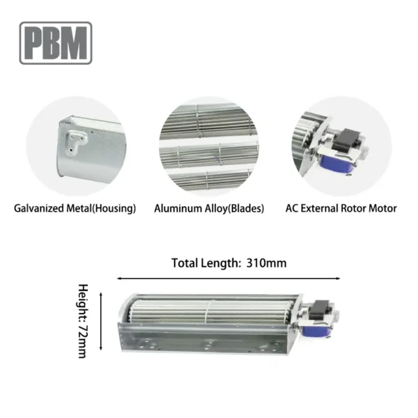 Tangential Fan, 230V, 48mm, Aluminum - view 2