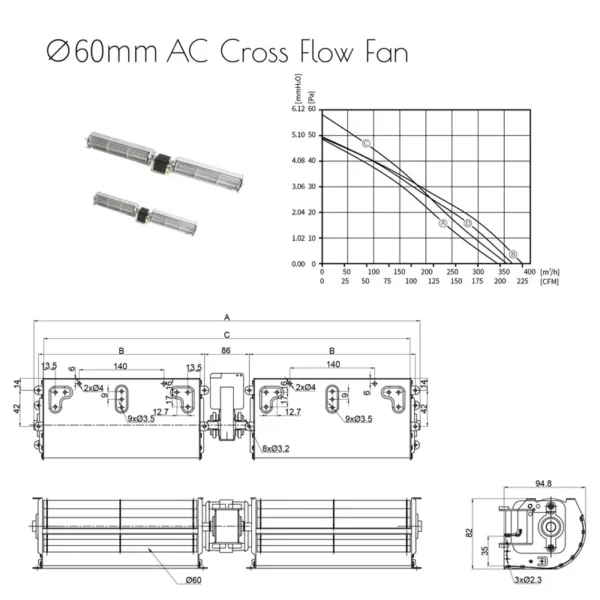 Tangential Fan, 230V, 60mm, Aluminum - view 2