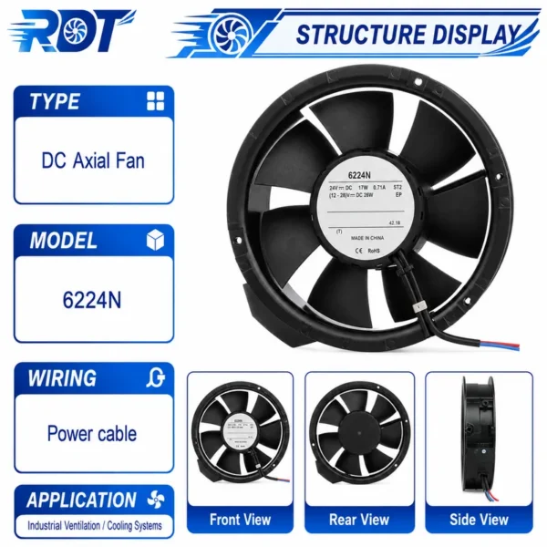 Tubeaxial Cooling Fan, 24V, 6224N - view 2