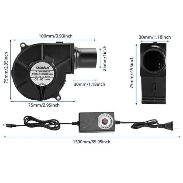 Turbo Blower, Portable, 12V, BBQ, Plastic - view 5