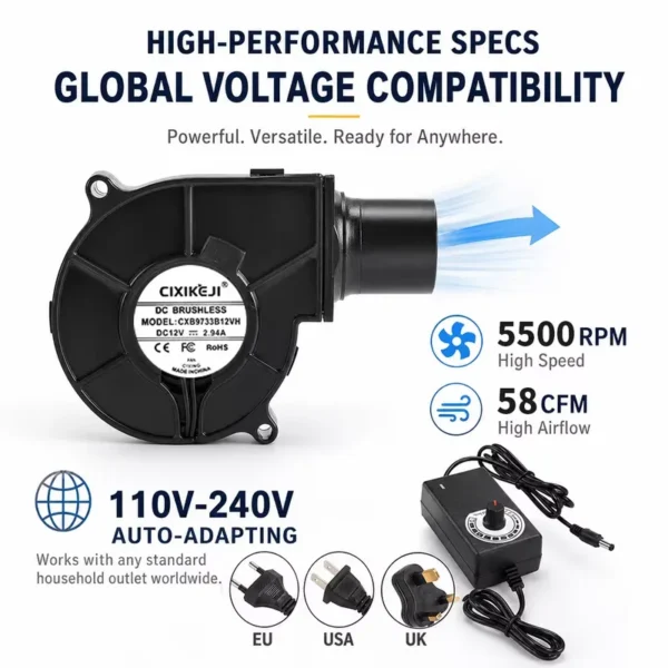Turbo Blower, Portable, 12V, BBQ, Plastic - view 6