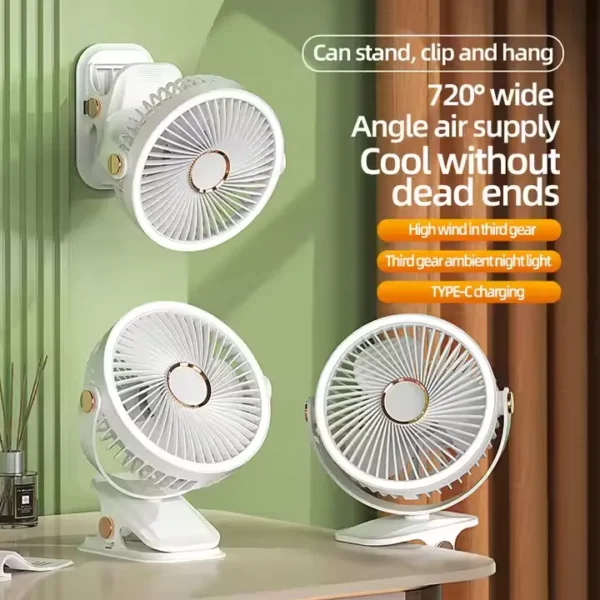 Usb Rechargeable Clip Fan, Portable, 5 V