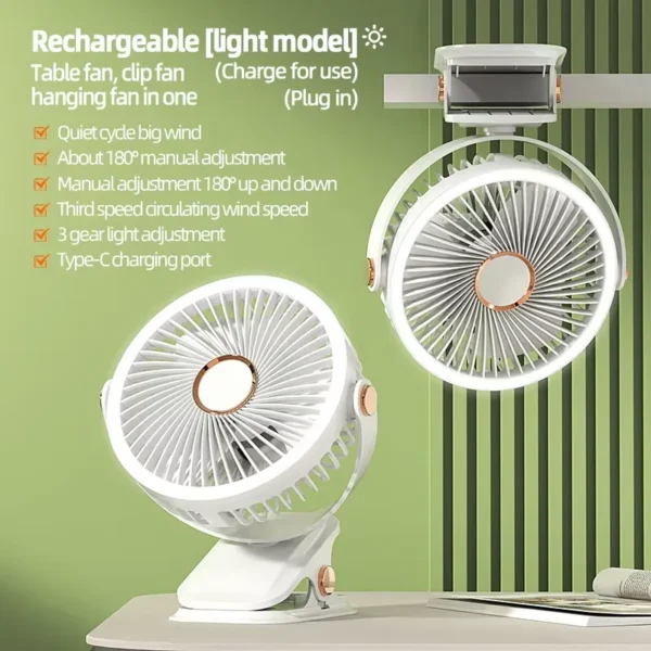Usb Rechargeable Clip Fan, Portable, 5 V - view 3