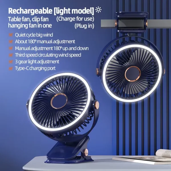 Usb Rechargeable Clip Fan, Portable, 5 V - view 4