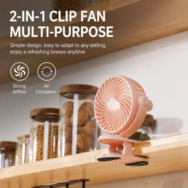 Usb Rechargeable Desk Fan, Portable, 1200mAh, 2400mAh - view 3