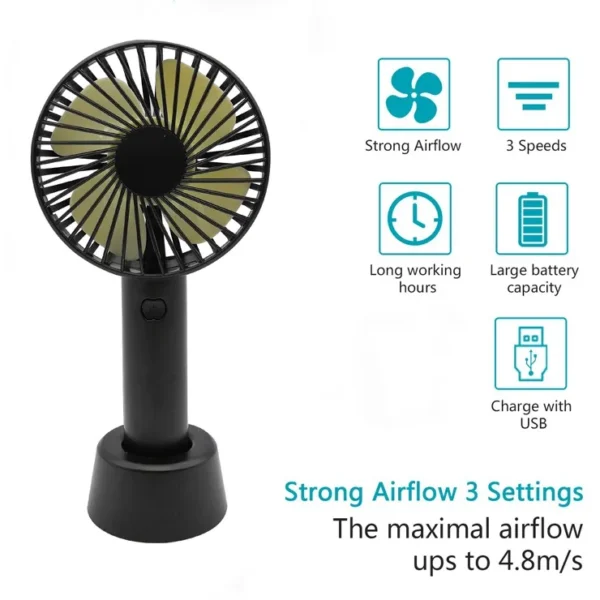 Usb Rechargeable Handheld Fan, Portable, Plastic - view 4