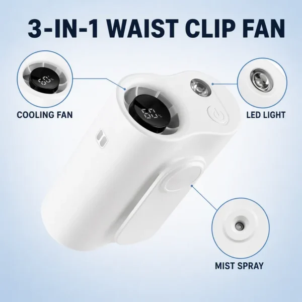 Waist Clip Fan, 3-in-1, LED, USB, 3000mAh - view 2