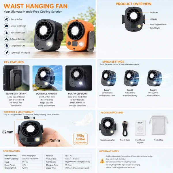 Waist Hanging Fan, 3000Mah, 6000Mah - view 6