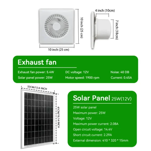 Wall Fan, 25W, Solar, 8-inch, Axial - view 6
