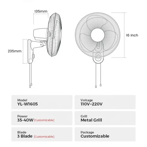 Wall Fan, AC110~240V, Electric - view 2