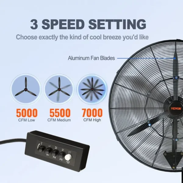 Wall Mount Misting Fan, 7000, CFM, Waterproof - view 4