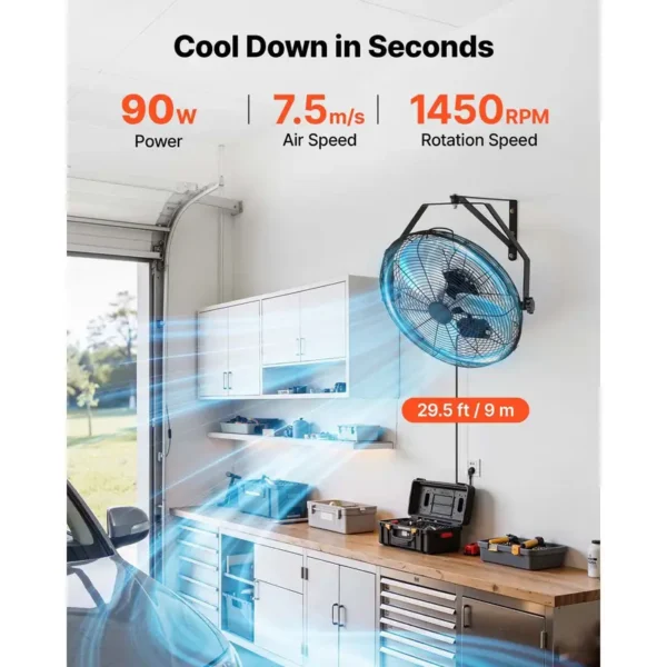 Wall Mounted Fan, 18", IP44, 60W - view 2