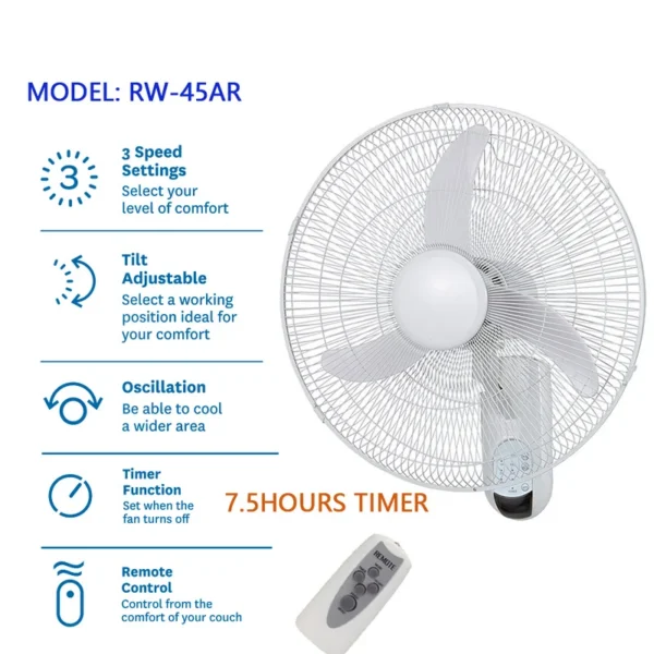 Wall Mounted Fan, 7.5hours, 18inch - view 3