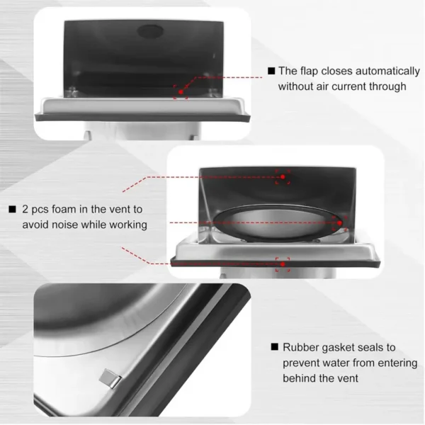 Wall Outlet External Extractor, Stainless, Steel, HVAC - view 3