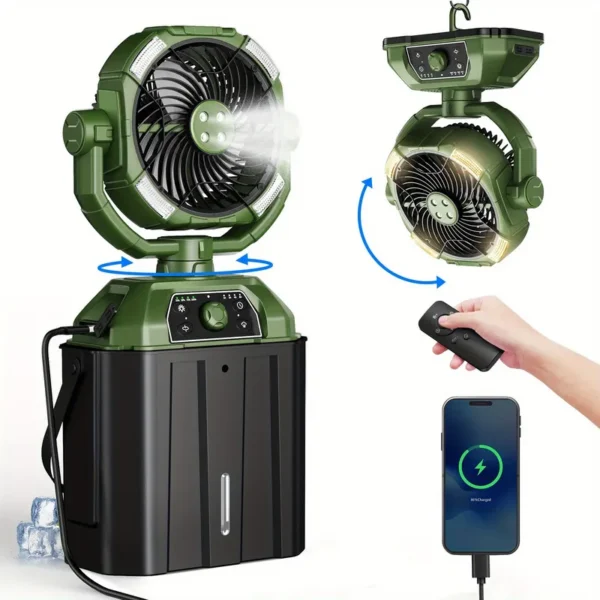 Water Mist Camping Fan, Portable, 20000mAh, Brushless