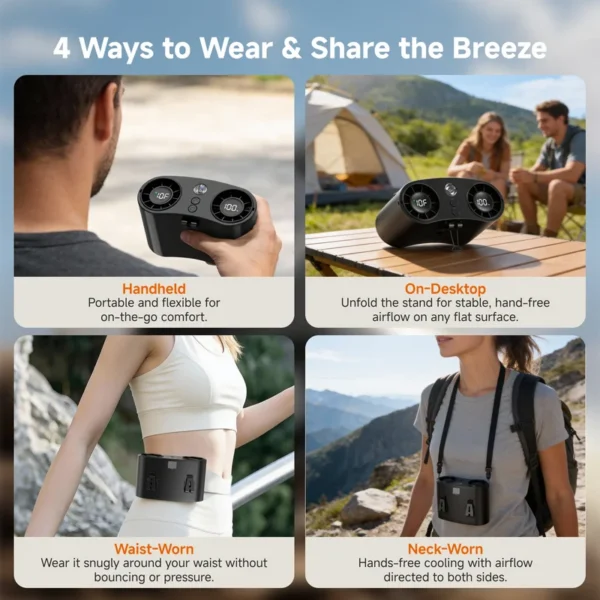 Wearable Outdoor Waist Fan, 10000mah, 10-speed - view 6