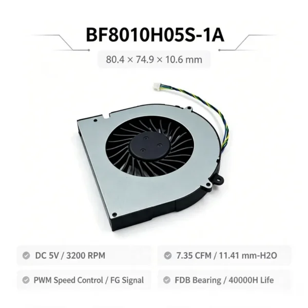 Wide Air Outlet Blower, 8010S, BF8010H05S-1A, 5V, 4Pin - view 2