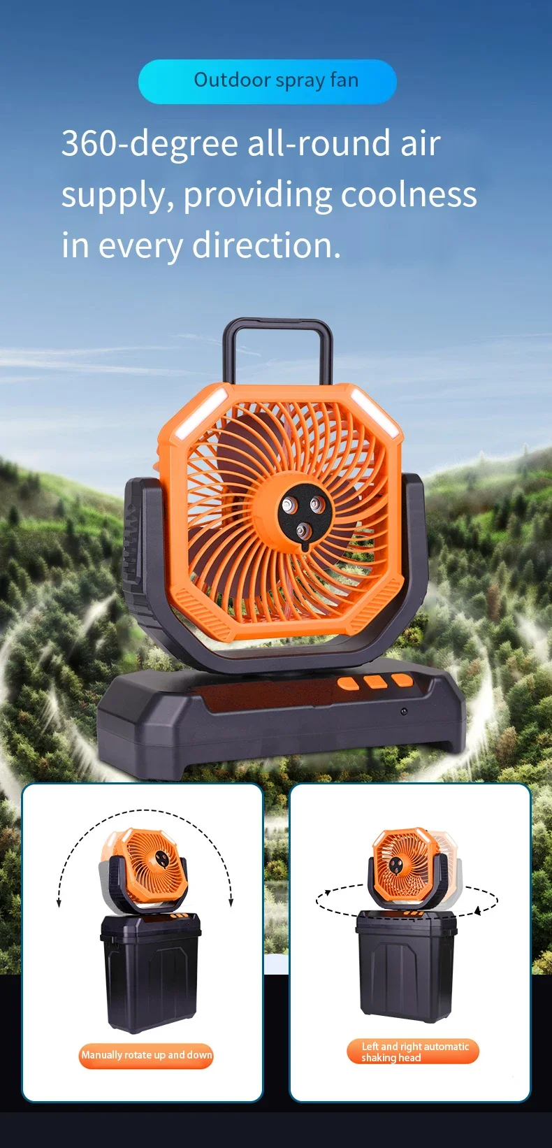 USB Rechargeable Misting Fan Air Cooler with Remote Control 3-Hole Spray Brushless Motor f - detail 26