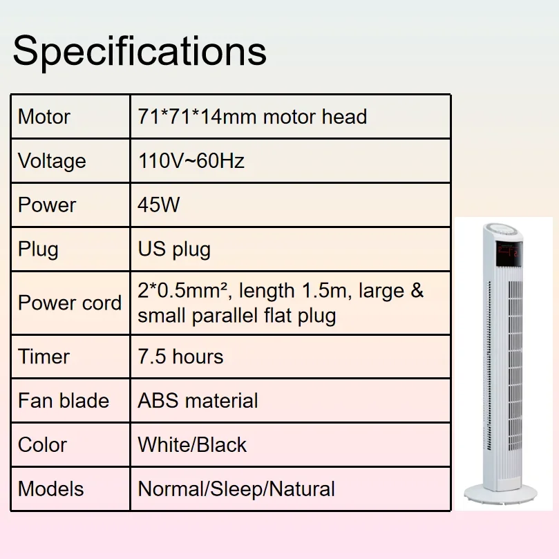 Tower Fan, Plastic, 45w(0.06hp) - detail 2
