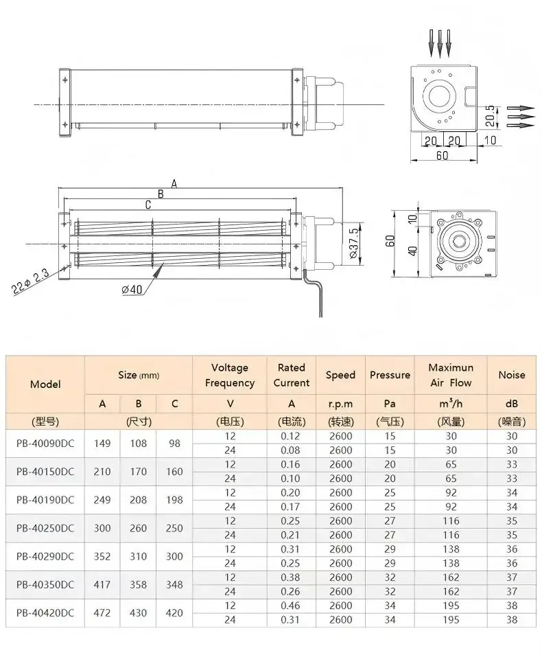 Cross Flow Fan, HY-40DC, Tangential, DC12V/24V, Aluminum - detail 12