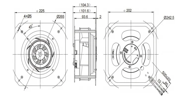 Axial Flow Fan, K-EC190-K230-41, 225x225x93.6mm, 230V, 1.3A - detail 8