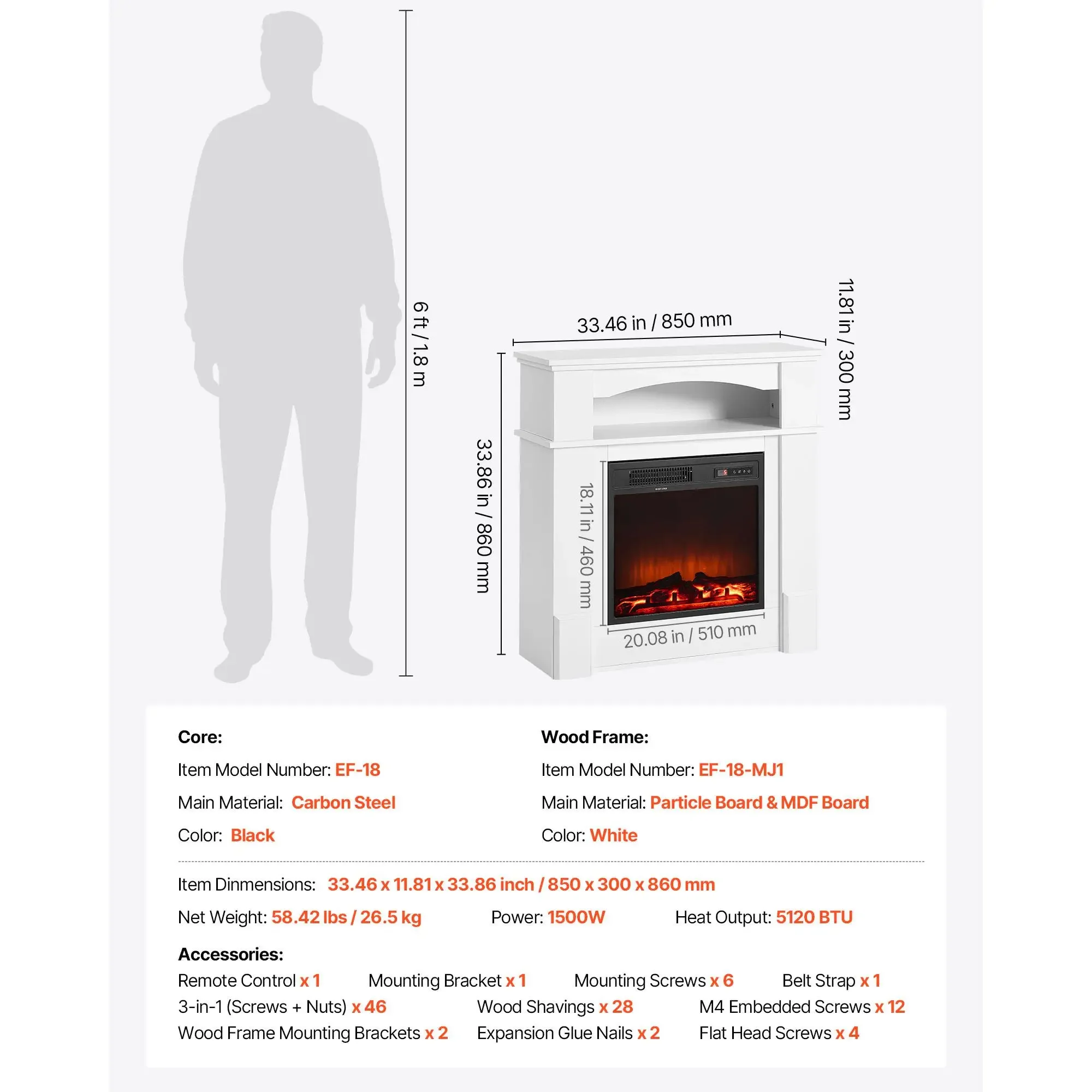 Electric Fireplace, 1500W, 5120BTU - detail 10