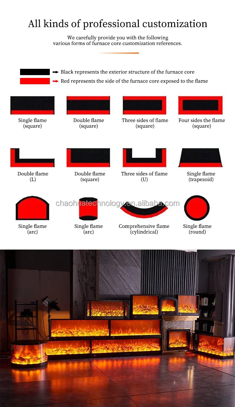 Electric Fireplace, LED, 500-1500W, Glass - detail 14