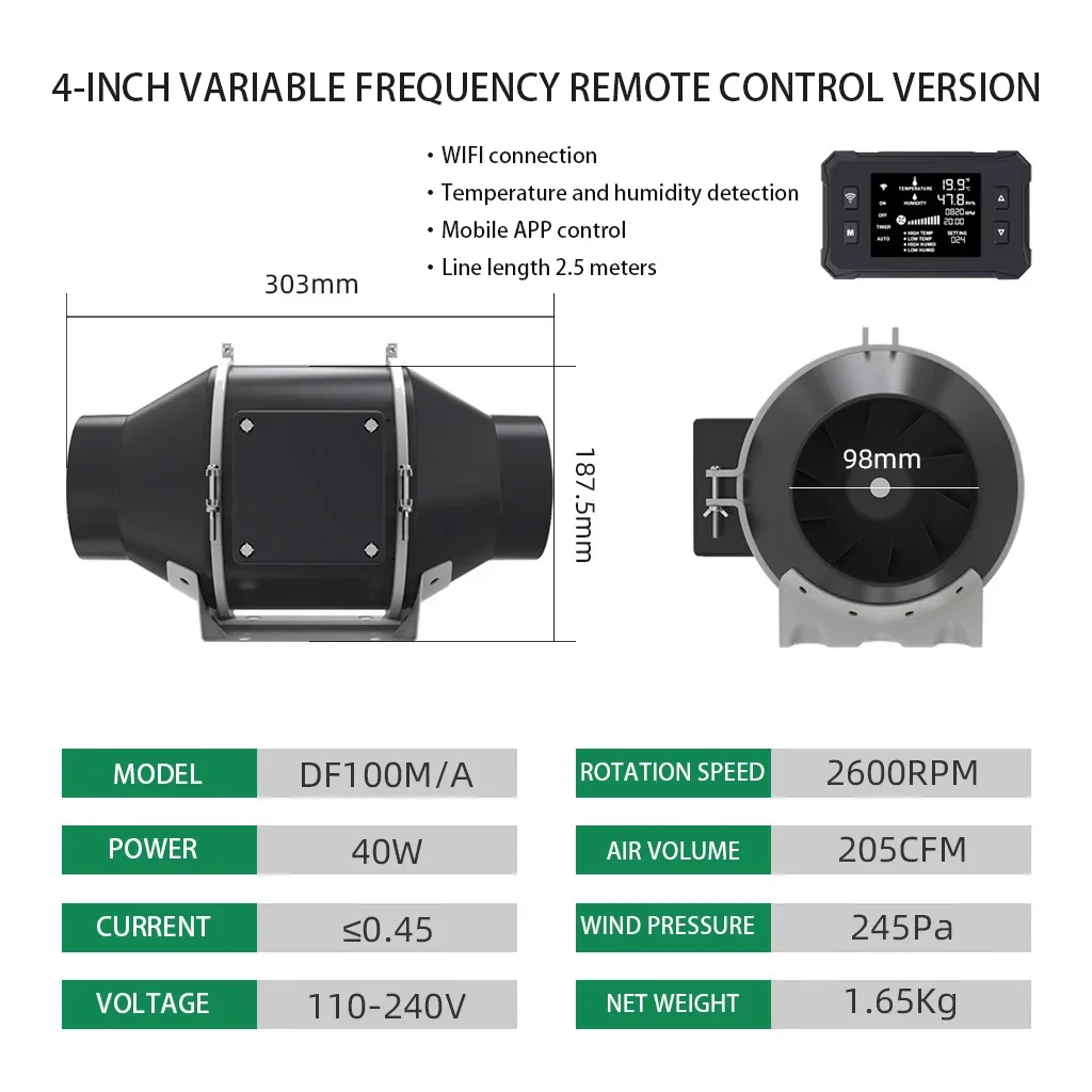 Diagonal Flow Duct Fan, HVAC, 110V-240V, 25W, 50W - detail 18