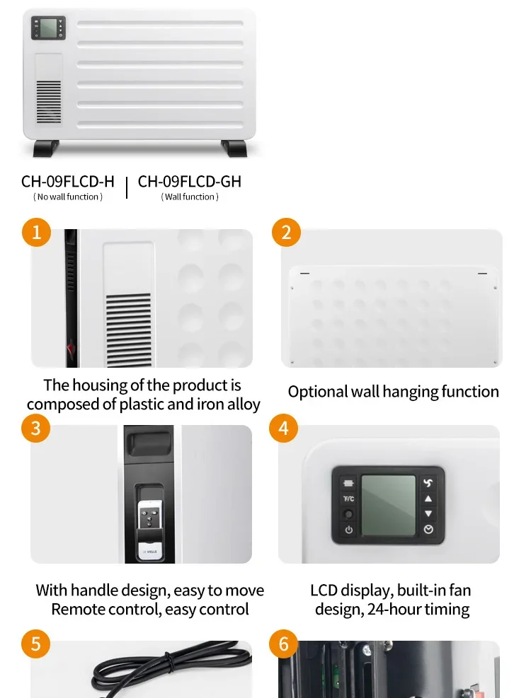 Electric Convection Heater, 2000W, Wall, PTC, Portable - detail 6