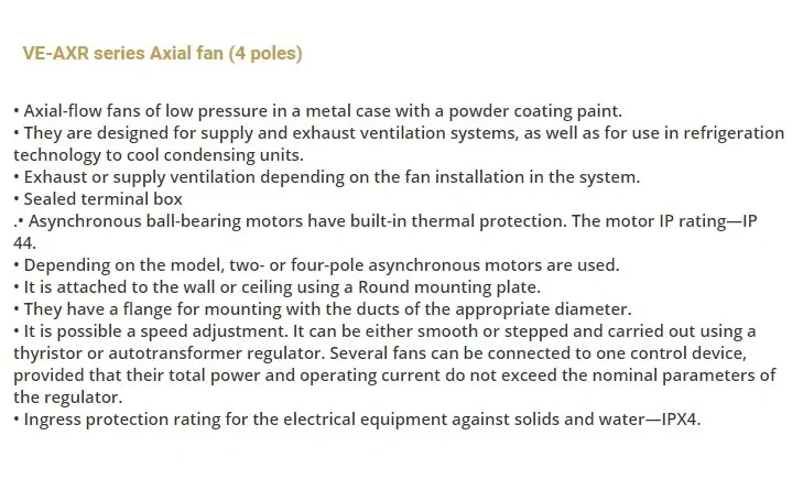 Wall Fan, VE200-AXIN-4K, Axial, POLES, 220-240V - detail 12