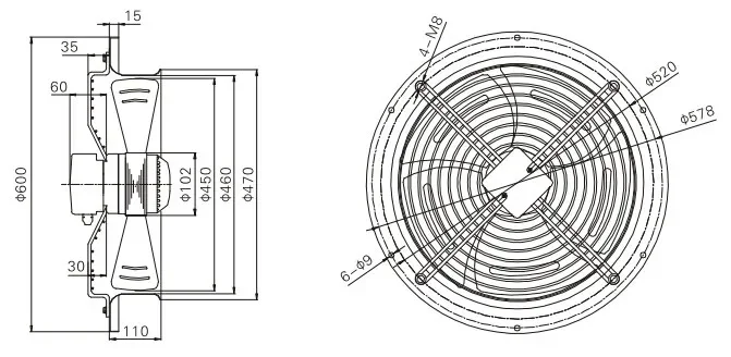 Axial Fan, 600mm, 380V, Cast Iron - detail 4