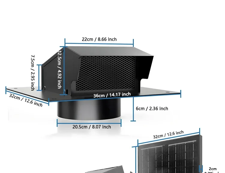 Ventilation Attic Exhaust Fan, Solar, Roof, 25W, 12V - detail 16