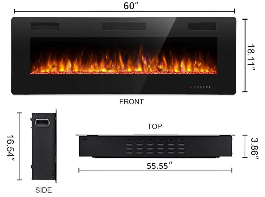 Electric Fireplace, 60-Inch, Wall, 750/1500W - detail 10