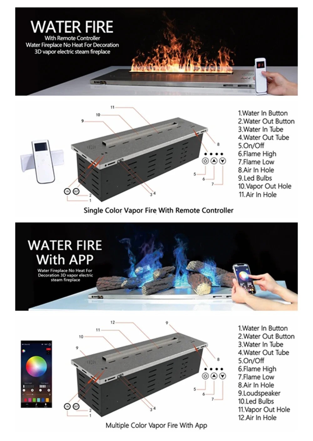 Electric Fireplace, 800-2000mm, 3D, Steel - detail 36