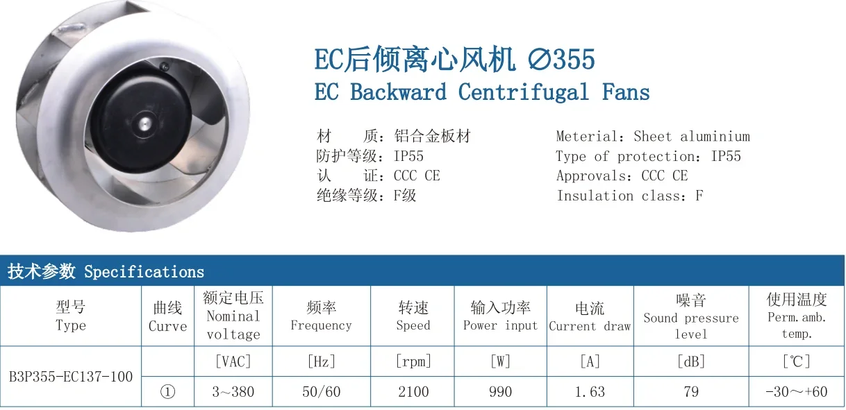 Energy-saving Fan, B3P355-EC137-100, 50/60HZ, 355mm, 3-380V - detail 2