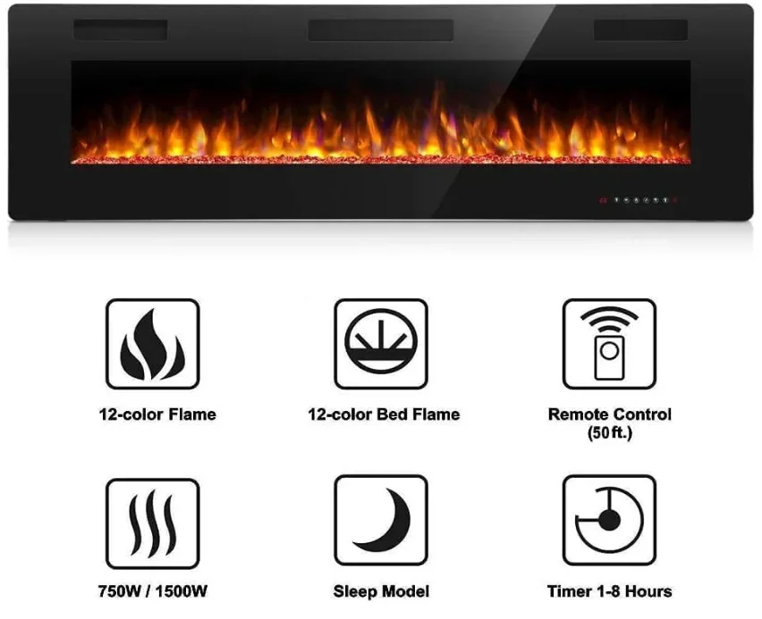 Electric Fireplace, 60-Inch, Wall, 750/1500W - detail 8