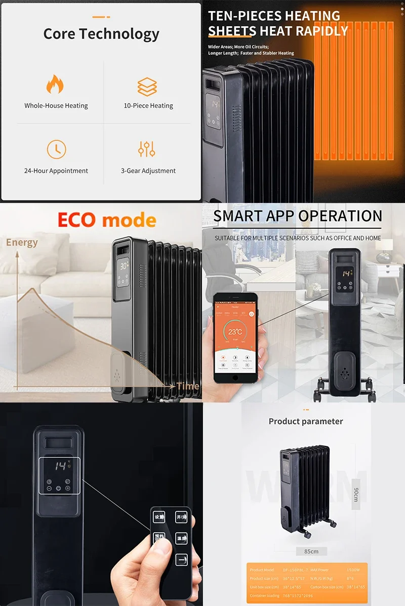 Oil Filled Electric Radiator, 1000W-3000W, 249 - detail 10