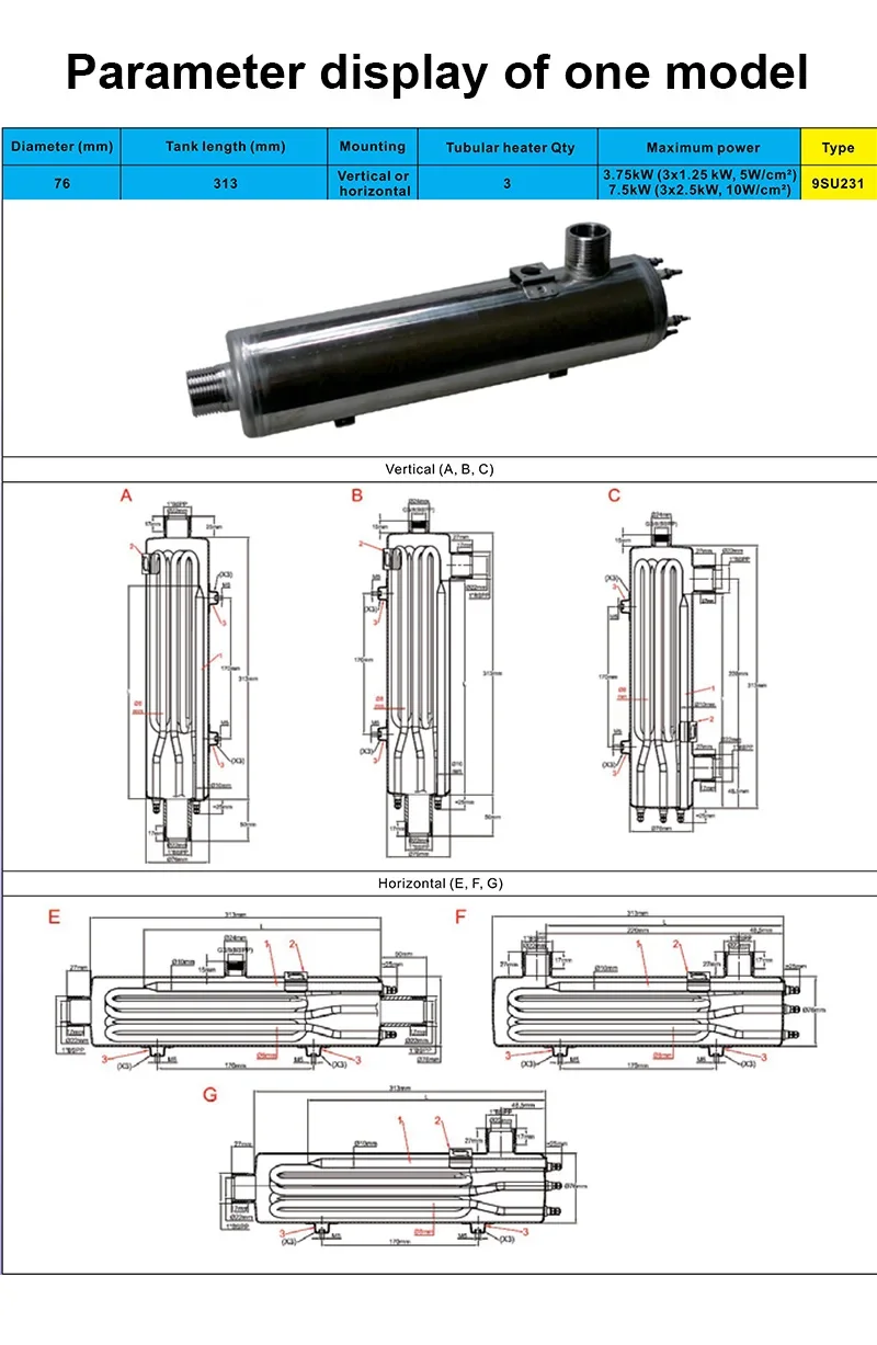 Power Electric Liquid Heater, 9.6kW, 9SU, Stainless, Steel - detail 14