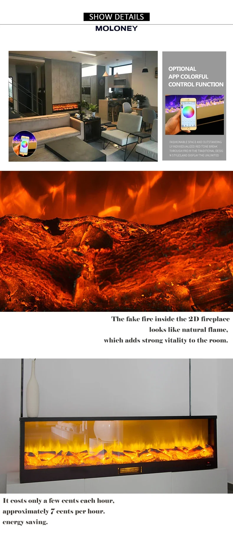 Electric Fireplace, Wall, 1800mm - detail 6