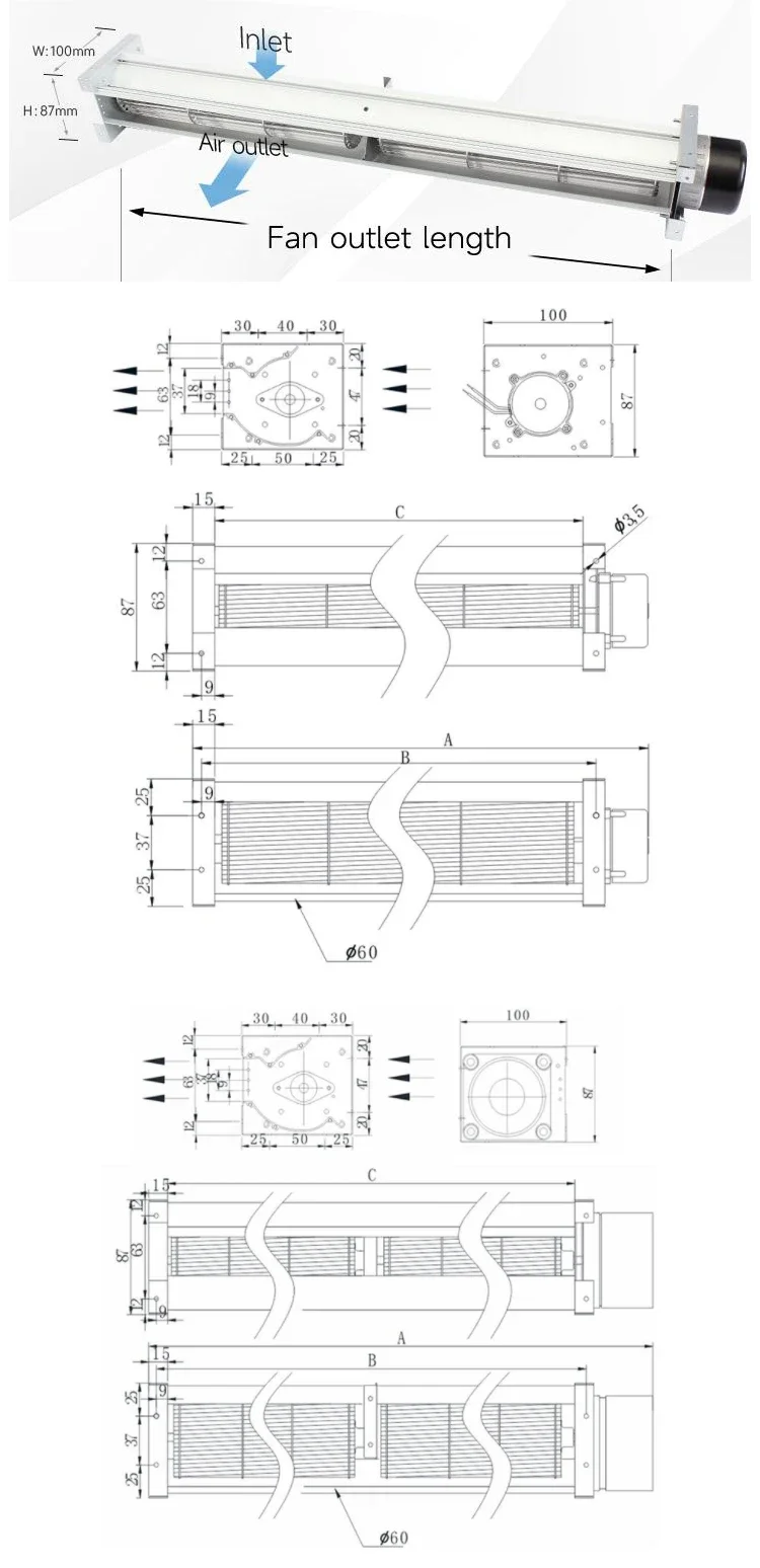 Cross Flow Fan, 60mm, Aluminum, Brushless, Tangential - detail 20