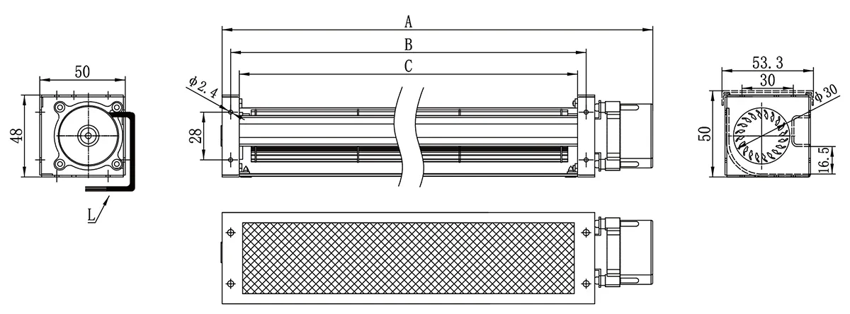Cross Flow Fan, 30mm, 12V/24V, PTC, Tangential - detail 8
