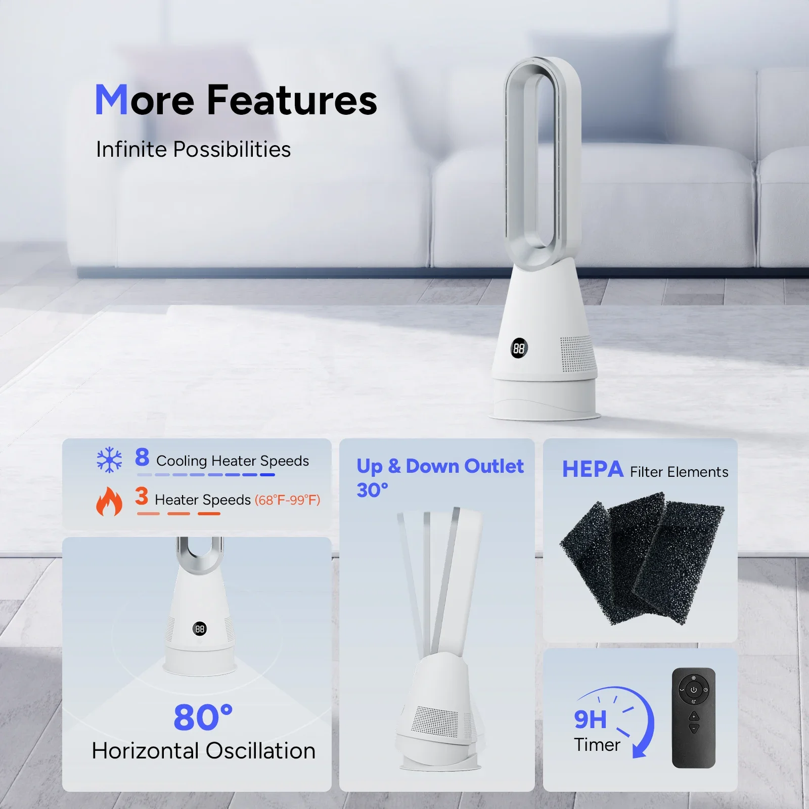 Cooling Bladeless Tower, 50-inch, Electric Power, 30 - detail 12