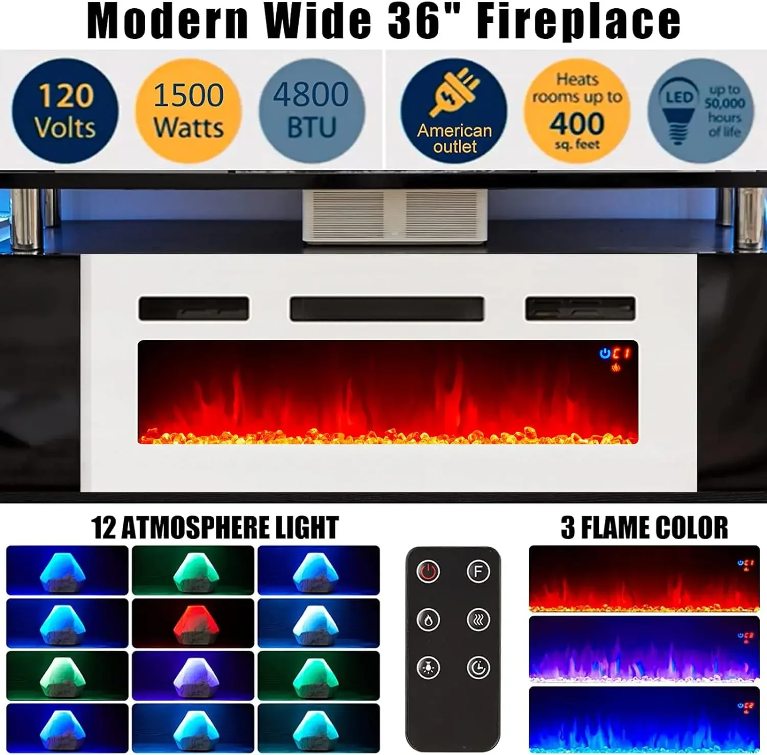 Stands with Electric Fireplace, 110V-240V, 750W - detail 2