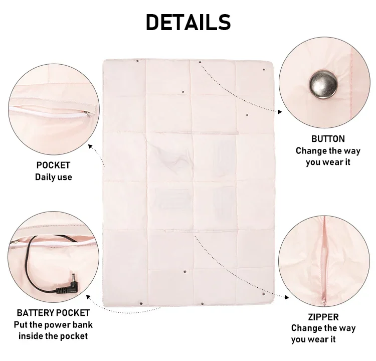 Electric Heating Wearable Blanket, Portable, 5V, USB - detail 8