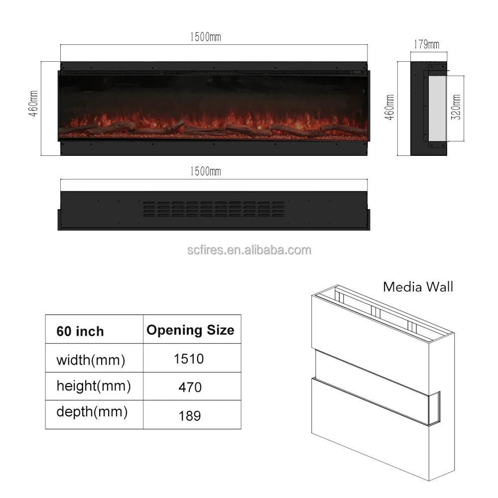 Electric Fireplace, 3D, Wall, 1-9H - detail 20