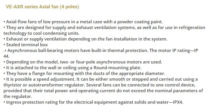 Electric External Motor, VENTEUROPE, VE-AXR-4K, Axial - detail 12
