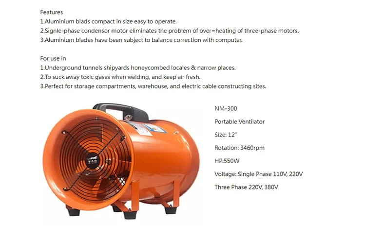 Flow Industrial Exhaust Fan, Portable, 110V/220V, 380V, Axial - detail 8