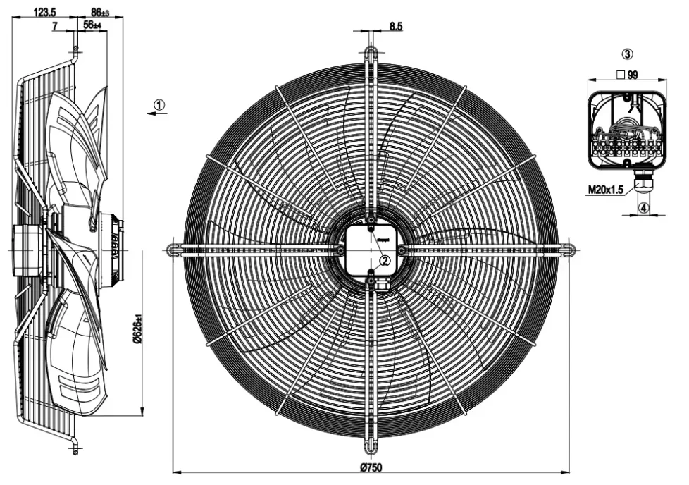 Axial Flow Fan, EBM-, S6D630-AN01-01, 630mm, 400V - detail 8